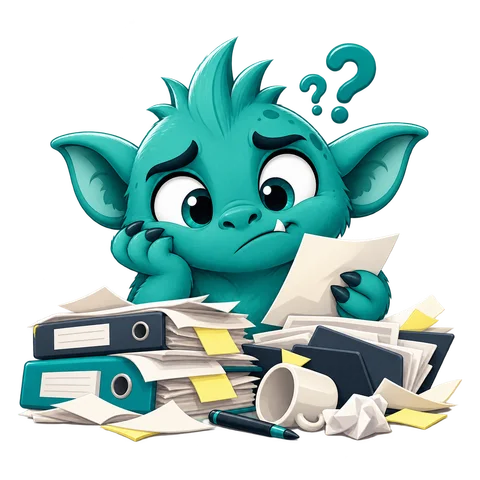 Sorted Admin Gremlin puzzling over scattered paperwork