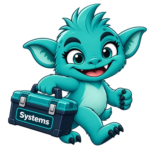 Sorted Admin Gremlin carrying a systems toolkit
